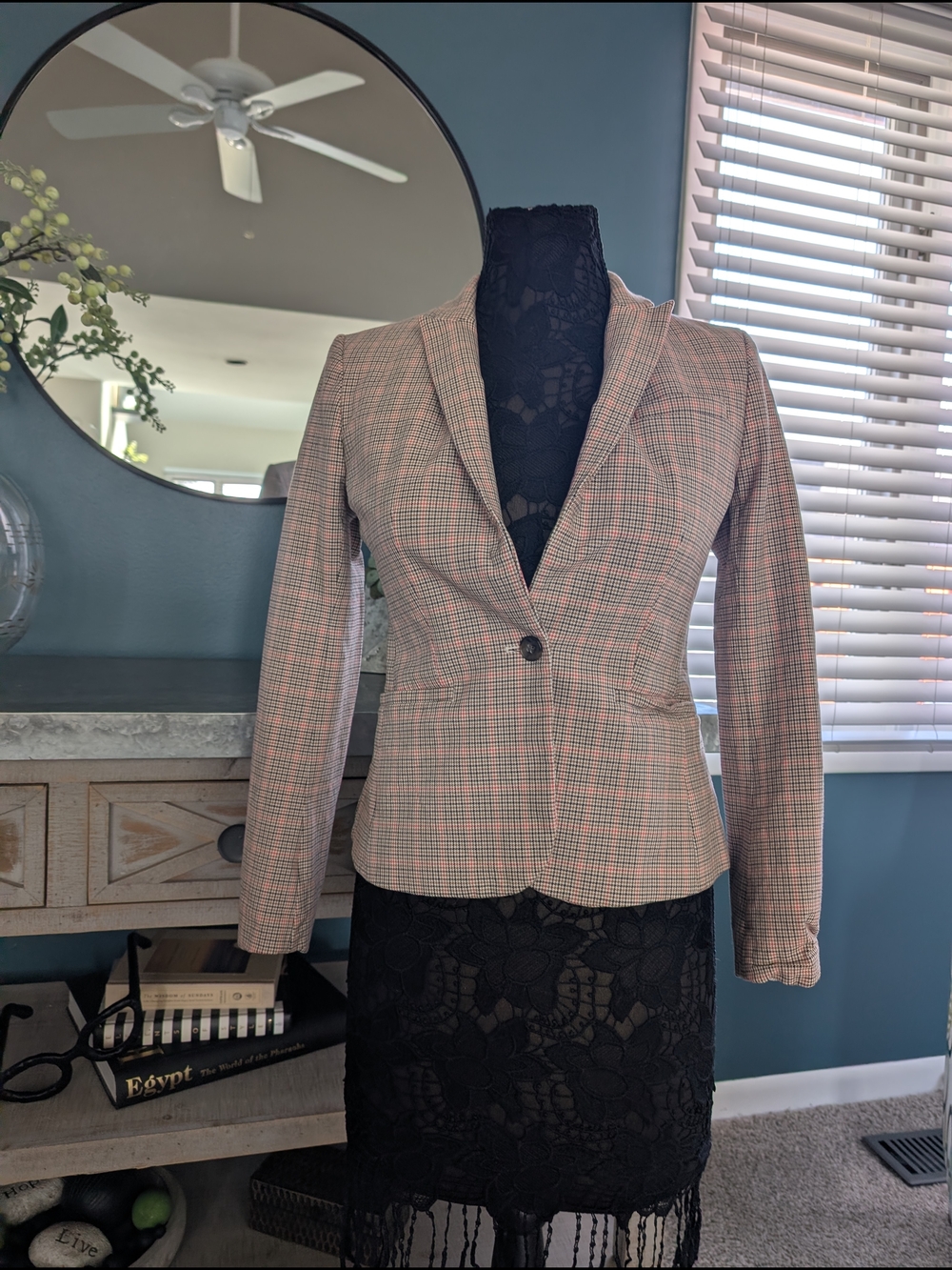 Banana Republic Orange and Gray Plaid Tailored Blazer